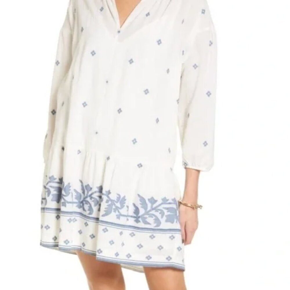 Madewell Cream and Blue Floral Mini Dress - NWT